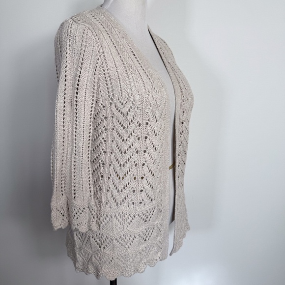 Beautiful Boho Ivory Open Weave Cable Knit Cardigan Large Sweater Cottage Core - Picture 5 of 11